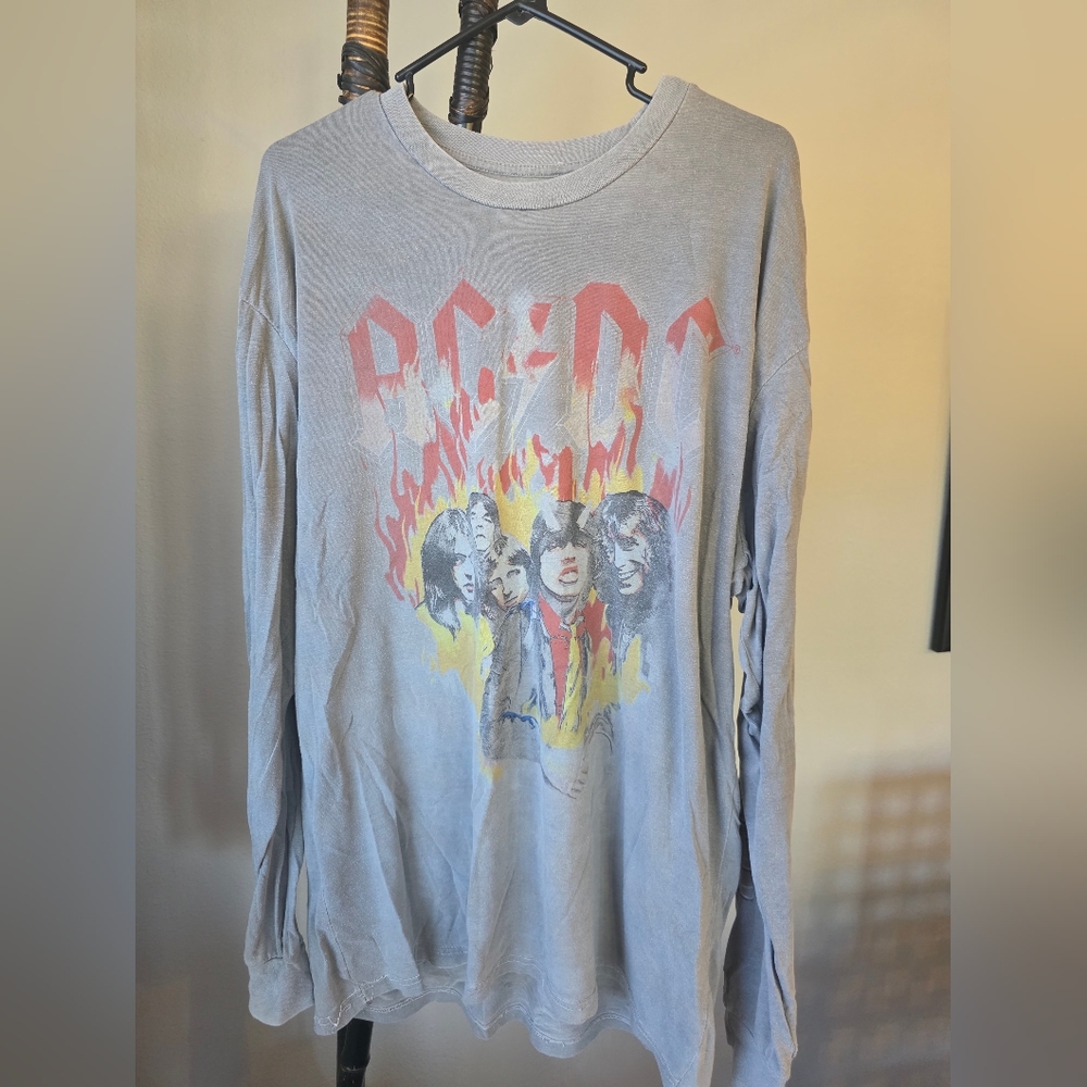 AC/DC Gray Long Sleeve Tee with Graphic Print Official Store Merch